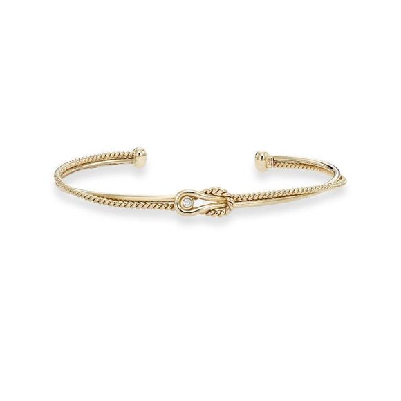 New 14K Gold Italian Cable L'Infinito Diamond Knot Cuff - Picture 1 of 2